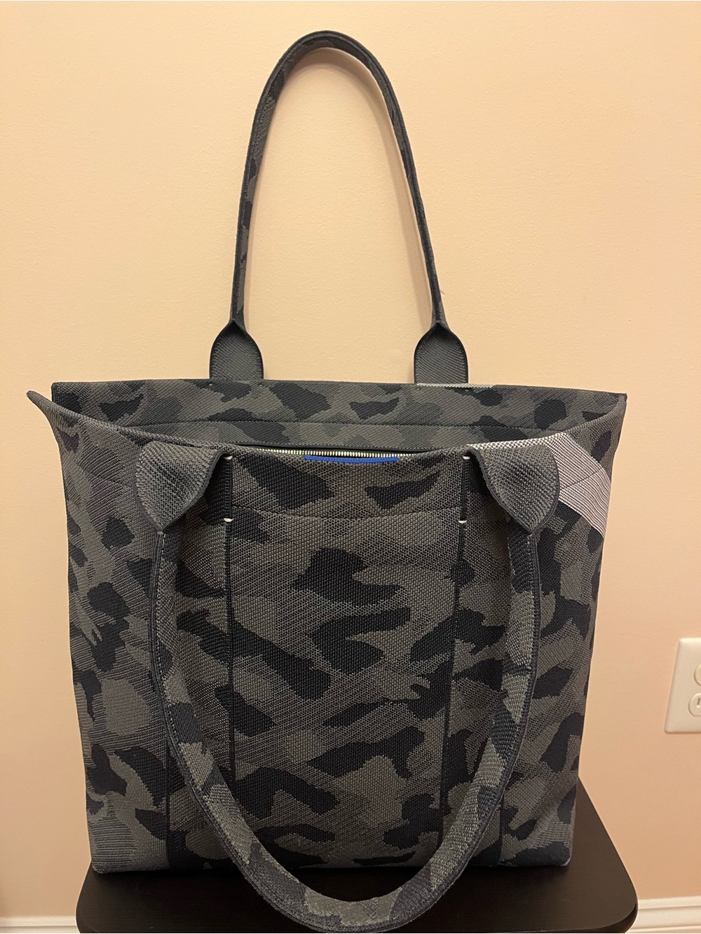 Rothy's Essential Black and Gray Camo Tote with Piped Trim (Retired)